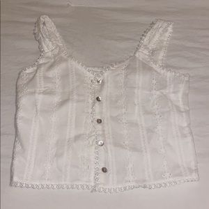 white cropped button down top